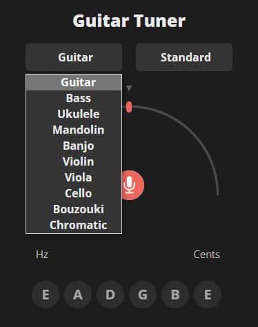 Afinador Online de Diferentes Instrumentos